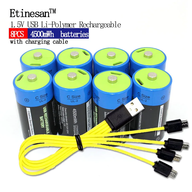 8 шт./лот Etinesan 1,5 V 4500MWH литий-полимерная аккумуляторная батарея C размер батареи, C литий-ионная батарея с usb-кабелем для зарядки
