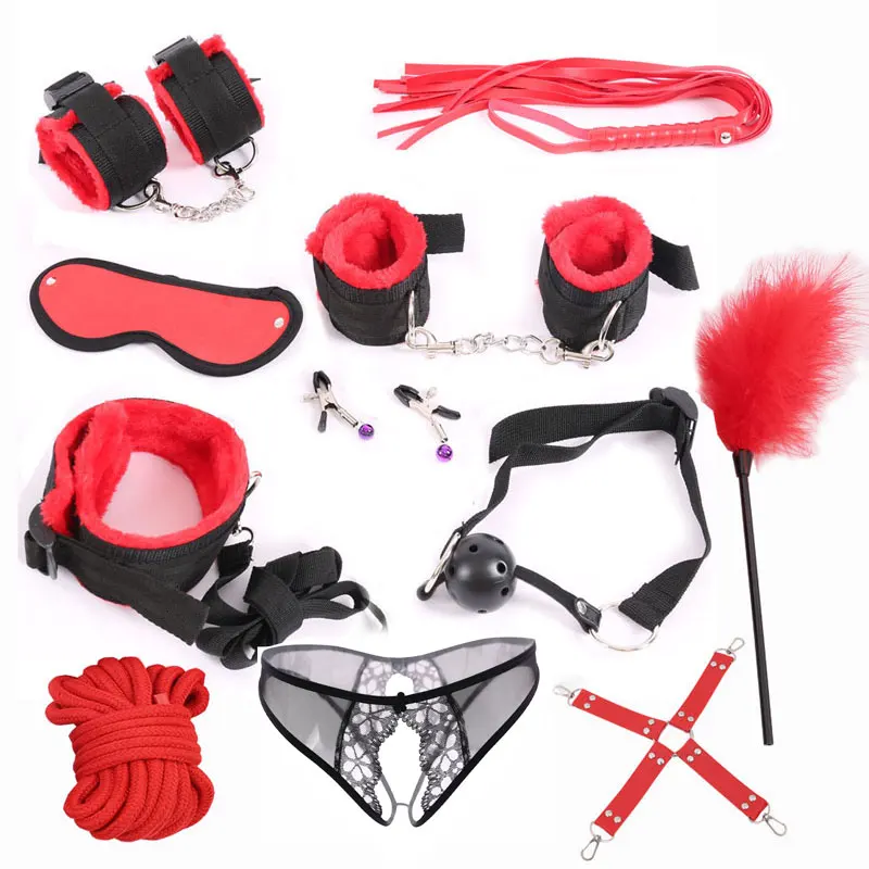 11 шт./компл. нейлон БДСМ секс бондаж набор наручники Footcuff Whip рот кляп сексуальные