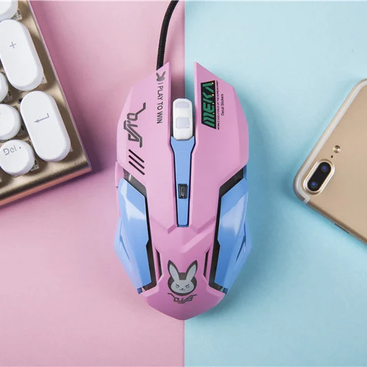 Pink D.VA Мерси 6 Пуговицы игровой дыхание светодиодной подсветкой Gaming Мыши компьютерные D. VA Гэндзи reaperwired USB компьютера Мышь для ПК и Mac E-спортивных геймеров - Цвет: Pink D.VA