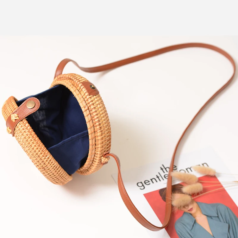 

Women Vintage Round Rattan Straw Sling Bag Handmade Bag #Hollow Out