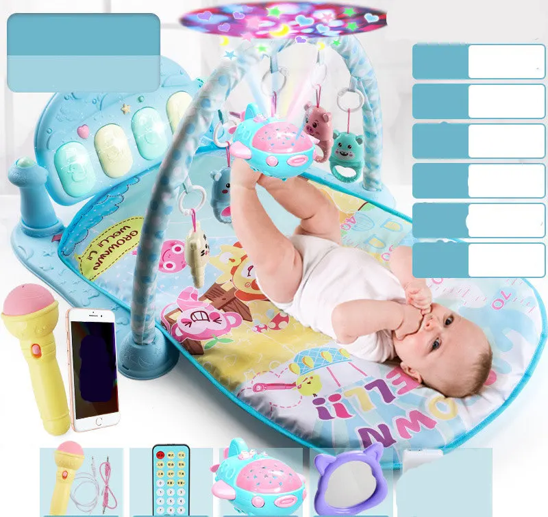 blue with projection Детский музыкальный игровой коврик для фортепиано, игрушки для активного отдыха, детские игрушки, спортивные коврики для тренажерного зала, обучающая стойка, игрушки для тренажерного зала, мягкие детские игровые коврики для детей 0-36 месяцев - Цвет: blue with projection