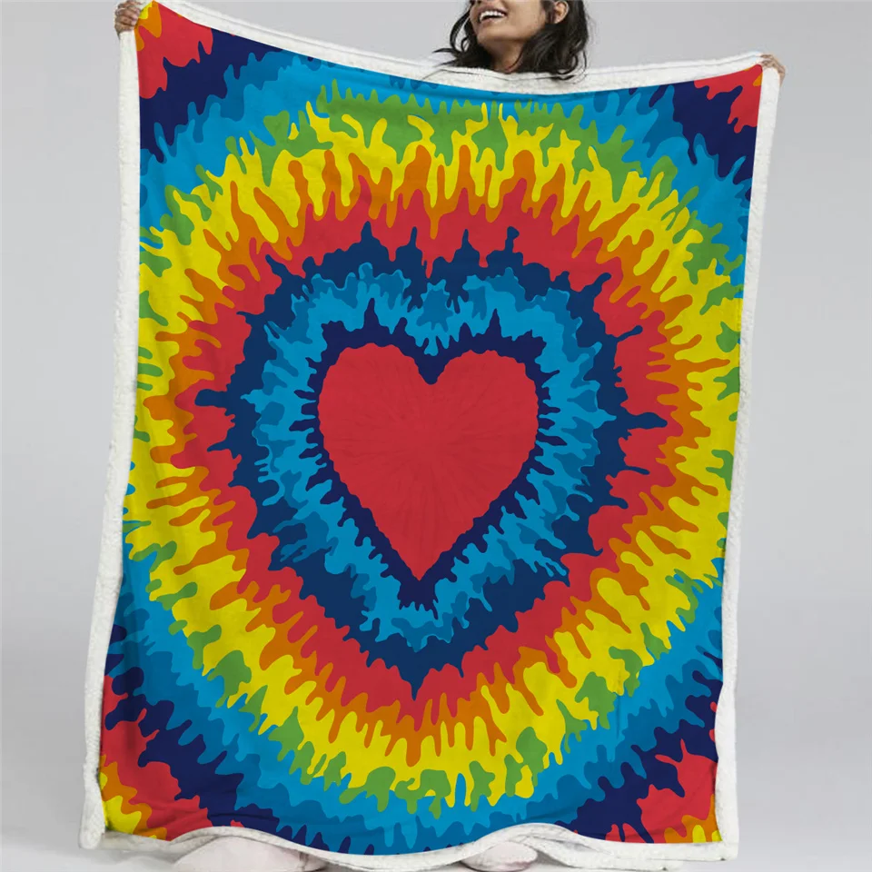 BlessLiving Tie Dye шерпа пледы одеяло хиппи флис Радуга постельные принадлежности