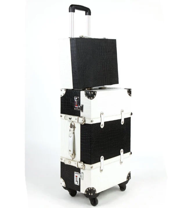 22 inch and 14 inch Travel tale 2" 22" 2" дюймов из Искусственной ПУ-кожи в стиле ретро; Черный и белый цвета koffer комплект винтажный чемодан для багажа на колесах - Цвет: 22 inch and 14 inch