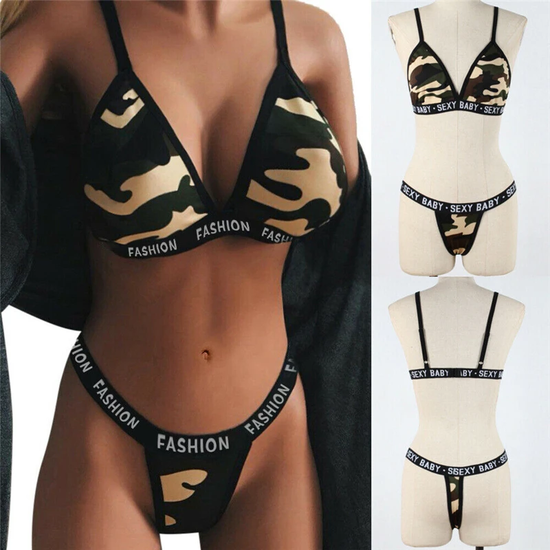 2019 женский сексуальный Камуфляжный бикини купальник пуш ап бюстгальтер + трусики