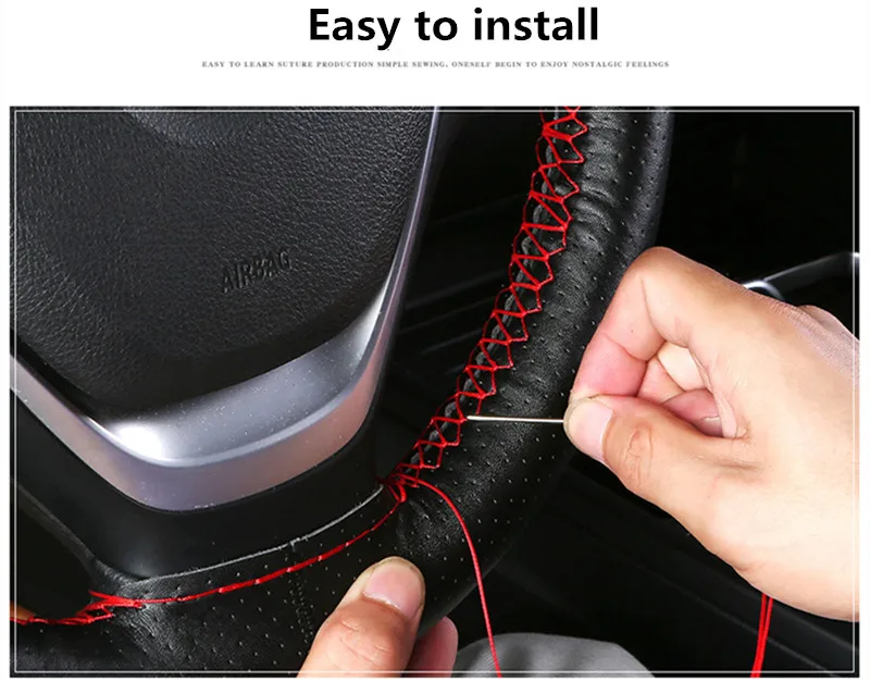 DIY чехол на руль из натуральной кожи Uiversal 38 см, чехол на руль для внедорожника, оплетка на руль, автомобильные аксессуары