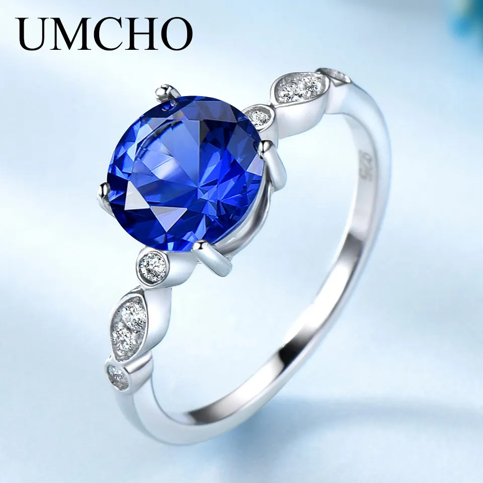 

UMCHO Blue Sapphire Silver Ring Solid 925 Sterling Silver Rings For Women Wedding Band September Birthstone Blue Gemstone Gift