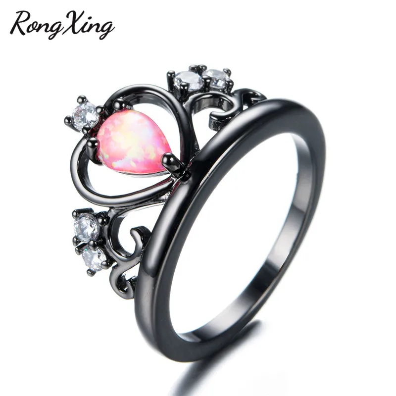 Женское кольцо с короной и розовым огненным опалом| |