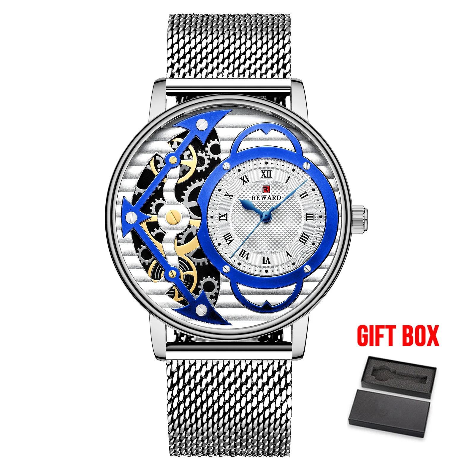 steel white box Наградные мужские часы водонепроницаемые лучший бренд класса люкс Tourbillon кварцевые часы мужские золотые мужские наручные часы Relogio Masculino Dourado - Цвет: steel white box