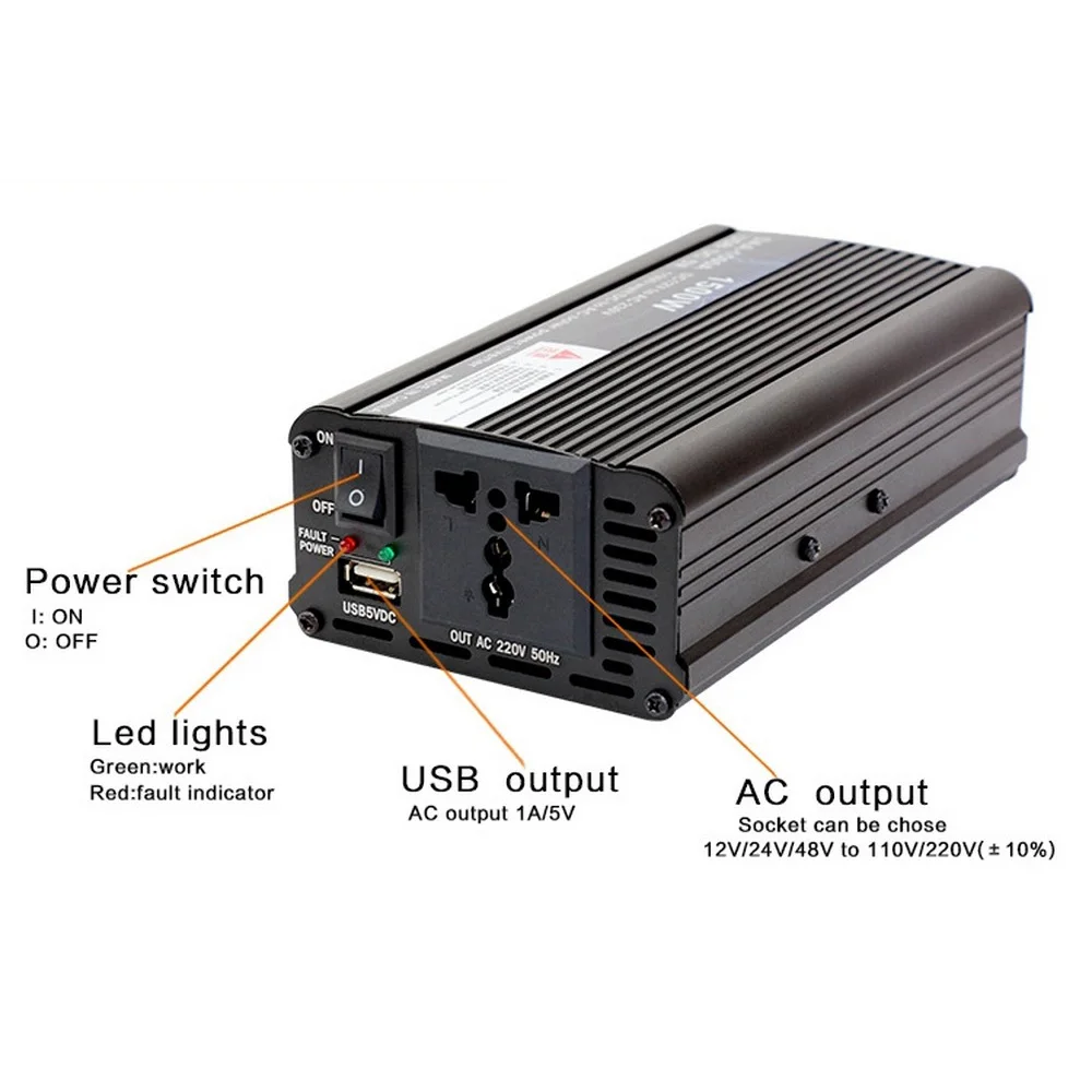 1500 Вт автомобильный инвертор DC 12V к AC 110V 220V 50Hz/60Hz портативный модифицированный