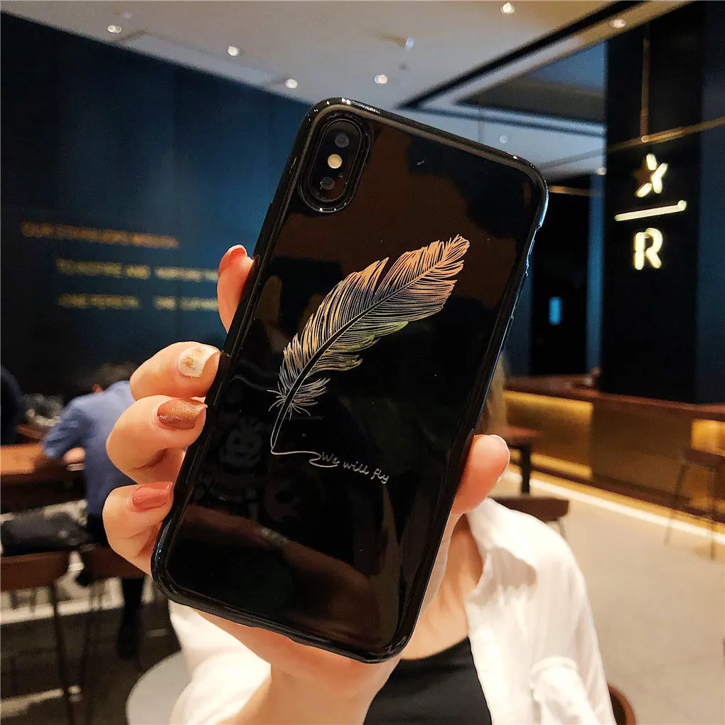 WLMLBU для iPhone 7 8 Plus XS Max XR Xs чехлы для телефонов с буквами для iPhone X 8 7 6 6S Plus мягкая задняя крышка из ТПУ силиконовый чехол с перьями