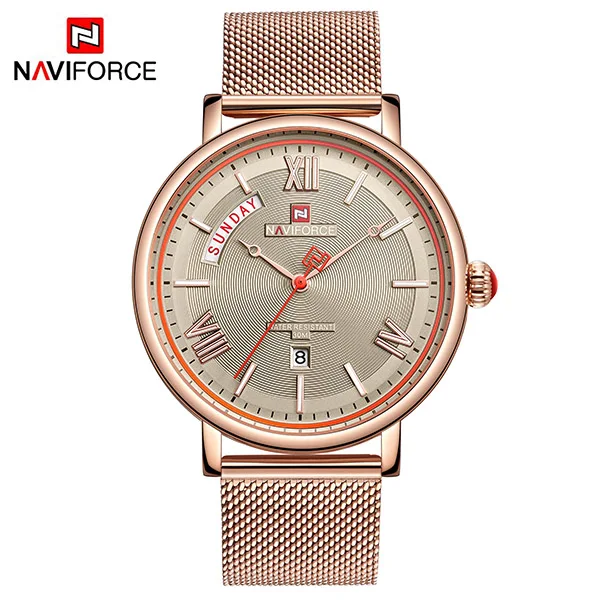 GrayRoseGold NAVIFORCE Топ бренд класса люкс для мужчин кварцевые часы Нержавеющая сталь сетка водонепроницаемые часы Классические мужские наручные часы Relogio Masculino - Цвет: GrayRoseGold