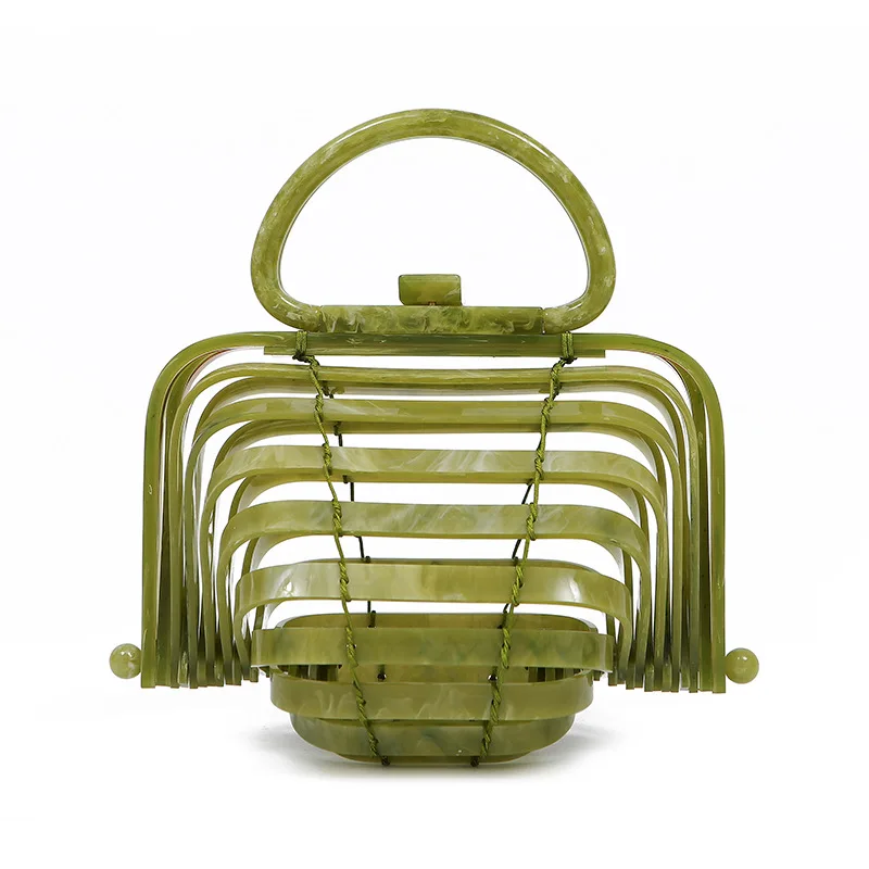 Mustard green Для женщин складная дорожная сумка акриловая bamboo Мешок каникулы, отпуск выдалбливают пластик корзина пляжные сумки для - Цвет: Mustard green
