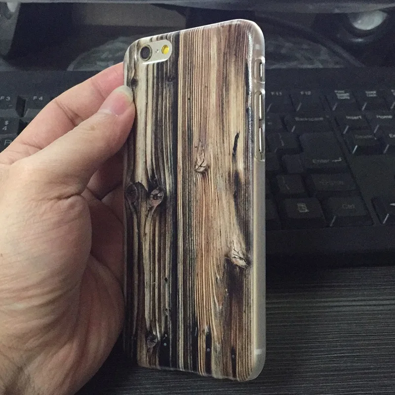 Жесткий чехол из бамбукового дерева для iPhone 5 6 s 7 Plus с защелкой ВКЛ./ВЫКЛ.