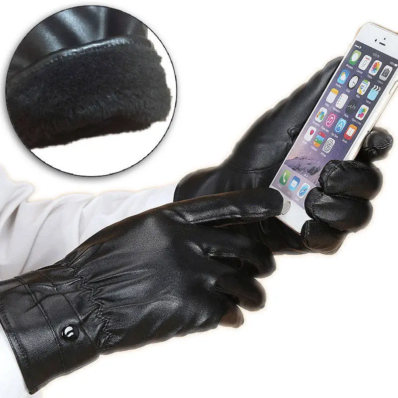 

Winter Thermal Warm PU Leather Gloves Fleece Lined Mittens for Men Women Skiing Skateboard Driving Skate Touch Screen Windproof