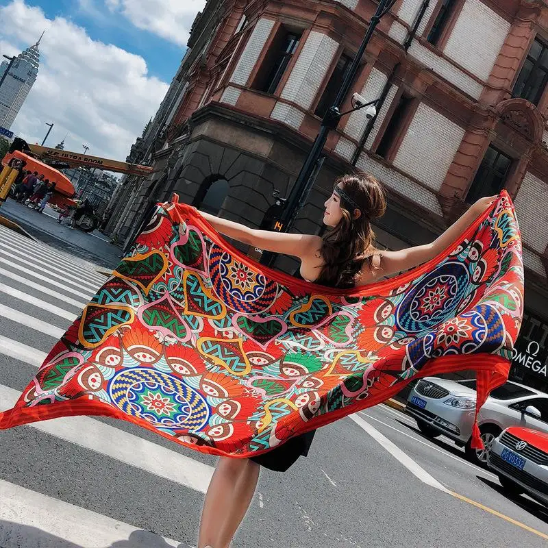5multicolor geometry Новинка, 90x180 см, саржевое хлопковое бикини, купальный костюм, накидка, саронг, накидка, шарф, парео, Пляжная накидка, женское Большое пляжное платье - Цвет: 5multicolor geometry