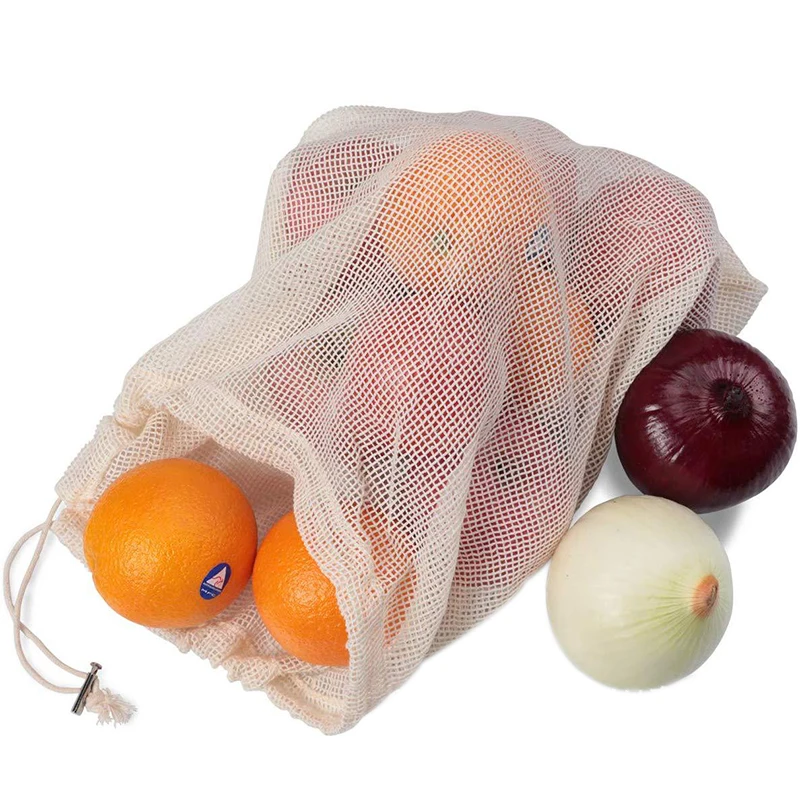 Многоразовые сумки из хлопчатобумажной сетки для производства продуктов, для хранения фруктов, для покупок, сумки для овощей, аксессуары для дома, кухни с Кулиской