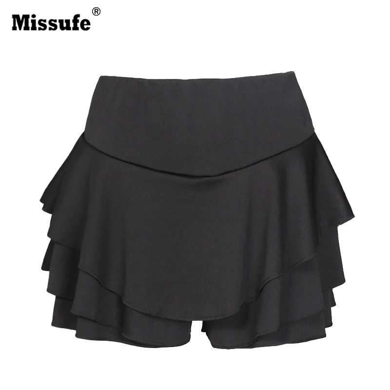 03 Black Missufe летние Многослойные Шорты с высокой талией и оборками Femmes короткая однотонная тонкая мини-юбка шорты для женщин - Цвет: 03 Black