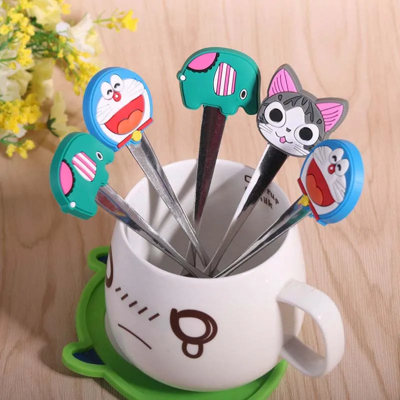 2 шт. детская ложка из нержавеющей стали с мультяшным рисунком посуда для