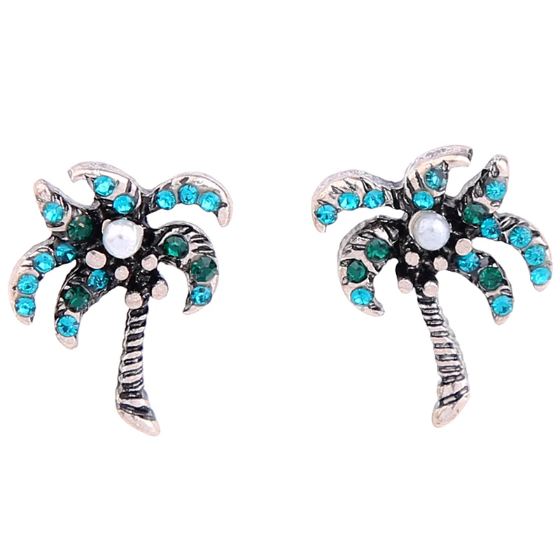 Оптовая цена синие Кристальные акриловые серьги гвоздики с кокосовой пальмой