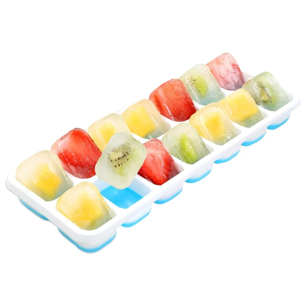 WHISM Eco-friendly Silicone Ice Tray Summer DIY Ice Box with Cover Silicone Ice Molds 14 Grid Ice Box