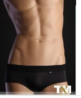 

Tm men's sexy underwear, ultra-low-waisted silky black boxer shorts, free shipping