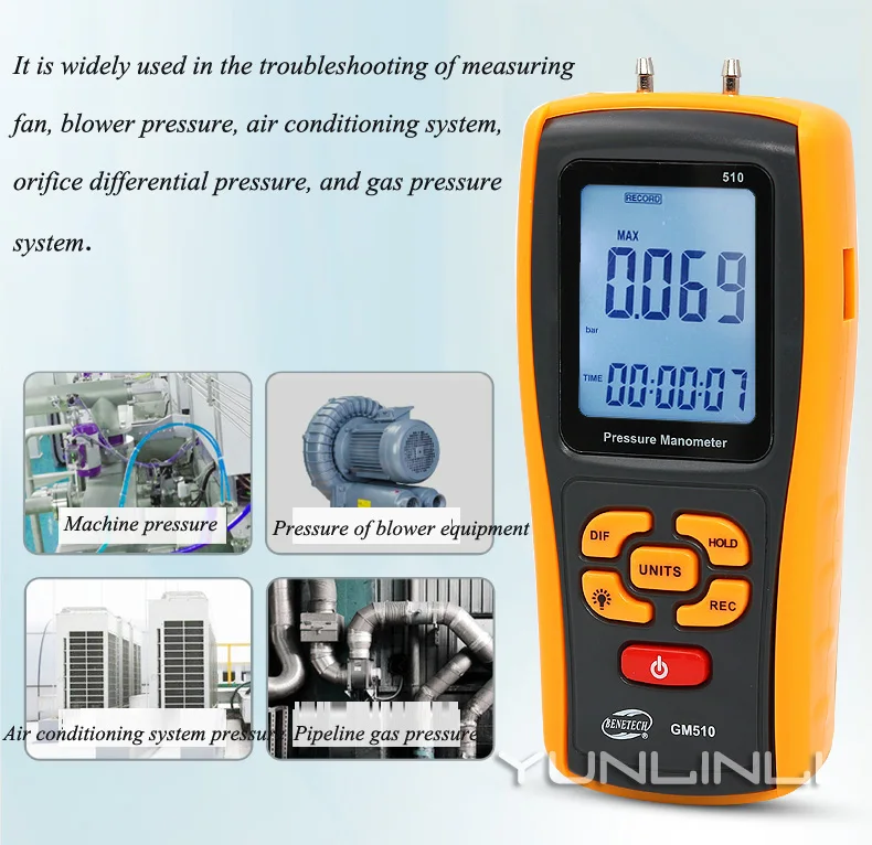 Portable Digital LCD display Pressure manometer Max 50KPa differential pressure gauge | Инструменты