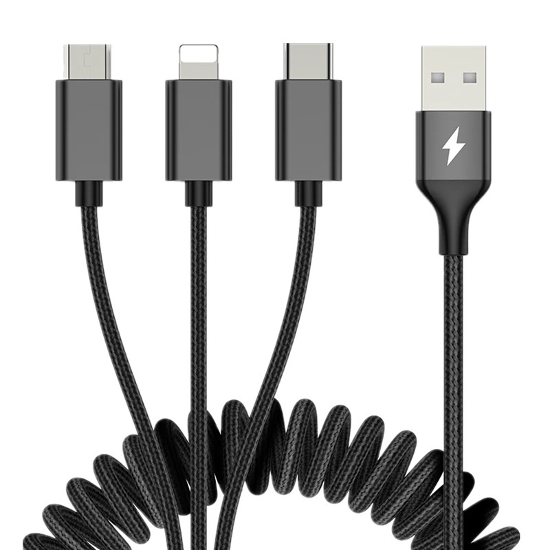 black ROCK 2M 3 в 1 зарядное устройство Micro USB type c кабель Быстрая зарядка для iPhone x xs max для samsung galaxy s10 xiaomi для ios 8 - Цвет: black