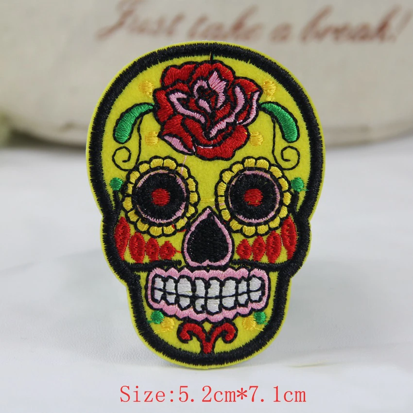 8 шт./партия цветы разного цвета Череп Скелет вышивка железа на заплатках одежда