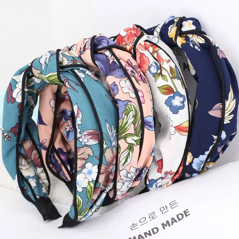 4 шт./лот широкий ободок для волос с цветочным принтом двухслойные полосатые