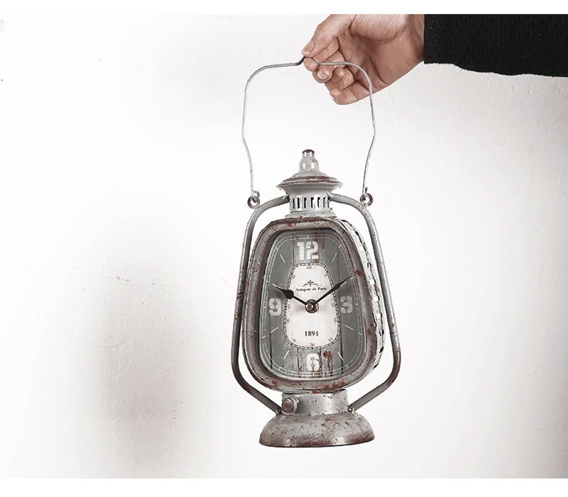 Европейская ретро настольная лампа керосиновая лампа настольные часы, электронные часы для украшения железного дисплея Статуэтка настольные украшения для дома