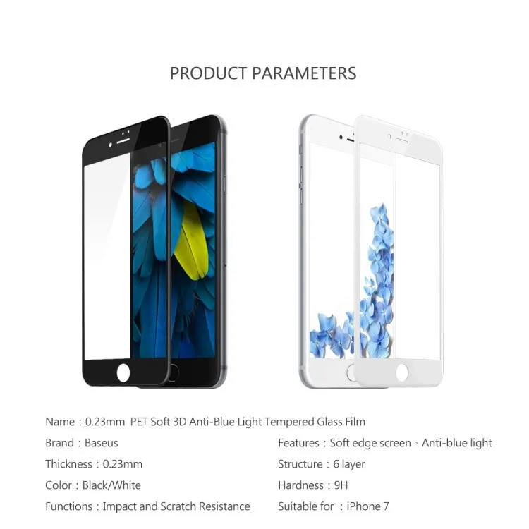 1000 шт./лот защита для экрана с мягким краем закаленное стекло iPhone 6 6s 7 8 Plus чехол из