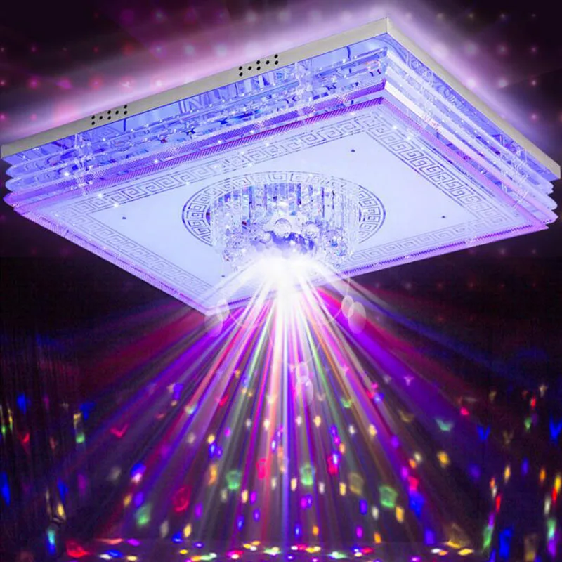 

Прямоугольный хрустальный светильник для гостиной, умный Творческий светильник с музыкой, Bluetooth, цветной светодиодный потолочный светильн...