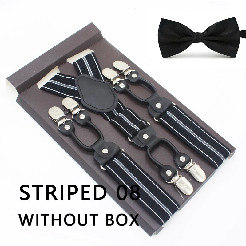 STRIPED 08 Мужские подтяжки набор новые подтяжки с галстуком-бабочкой винтажные повседневные 6 зажимов подтяжки брюки ремень подарок для отца/мужчины - Цвет: STRIPED 08