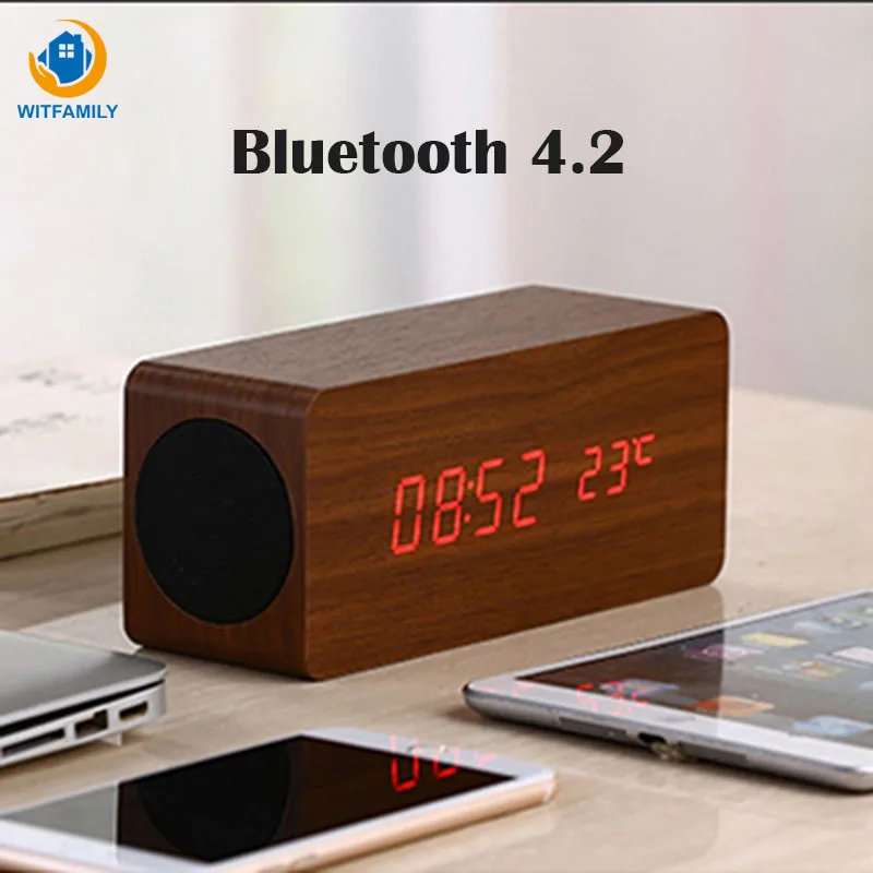 Светодиодный дисплей Деревянный Будильник беспроводной Bluetooth цифровой despertador