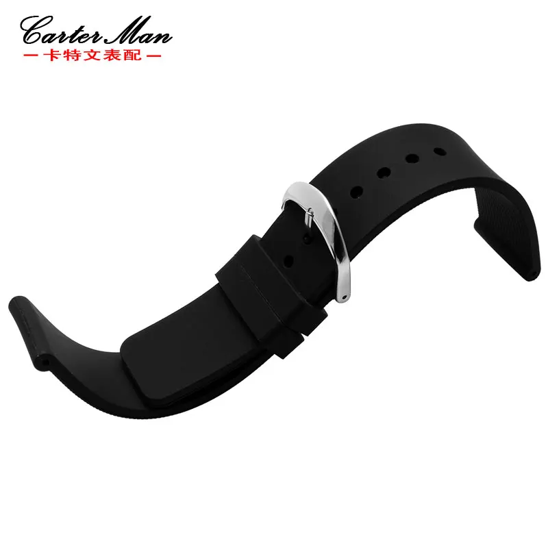 Новый 20 мм черный высококачественный резиновый тонкий ремешок для часов
