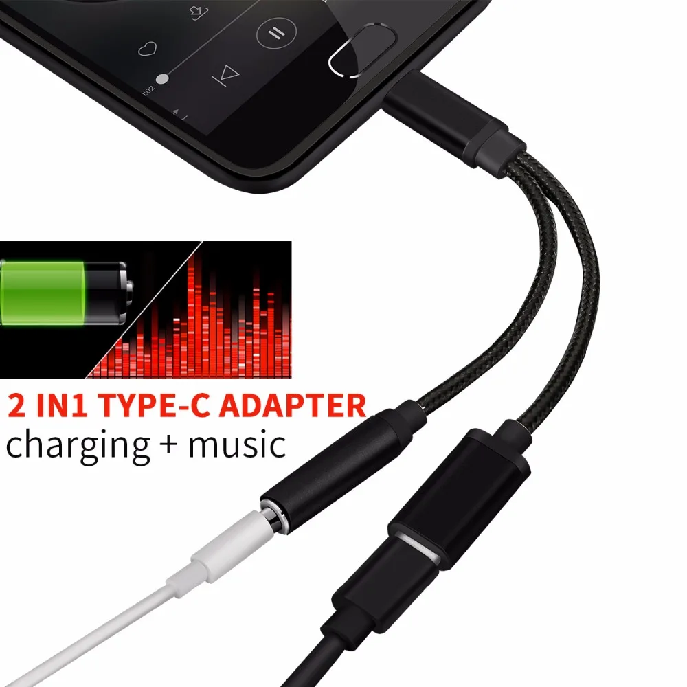 Anskp 2in 1 USB Type C to 3.5mm Nylon Braided Audio Adapter Fast Charge Jack Headphone for Motorola MotoZ Letv | Электроника