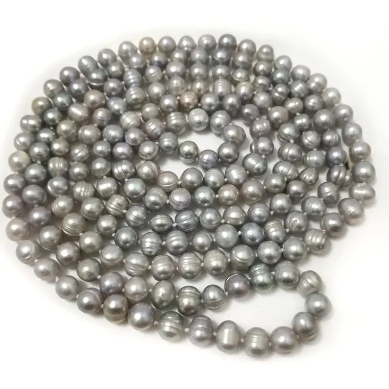 

Unique Pearls jewellery Store 68 inches 8-9mm Silver Gray Color Natural Potato Freshwater Pearl Long Chain Sweater Necklace