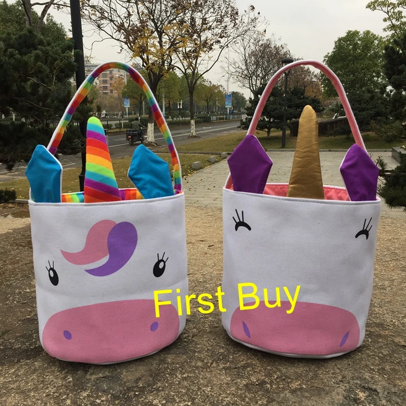 20pcs/lot Wholesale 2019 newest canvas tote basket fashion easter tail bukets children monogram bunny unicorn bucket | Дом и сад