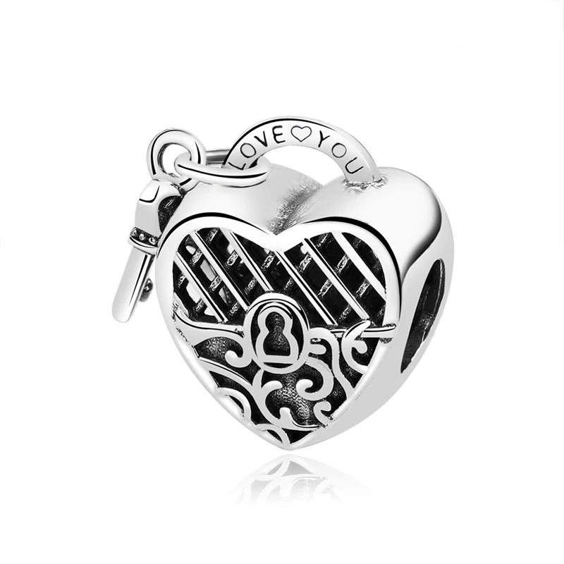Love You Lock Аутентичные оригинальные бусины из стерлингового серебра 925 амулет, сердечко любви семейное дерево мама талисманы подходят Пандора браслеты для женщин DIY ювелирные изделия - Цвет: Love You Lock