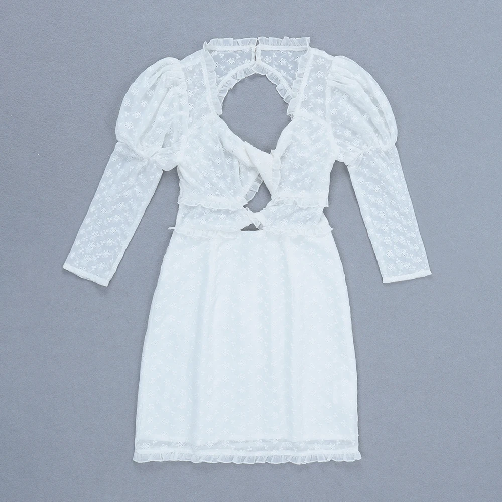 

white elegance dress 2019 New Women v neck long sleeve Vestidos Celebrity evening party bodycon bandage dresses