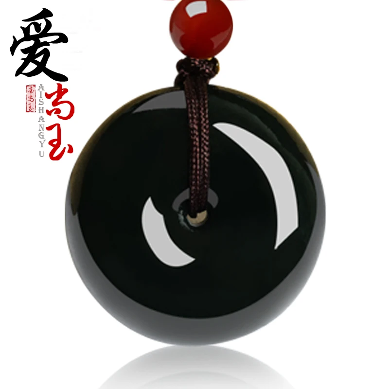 

Genuine natural black jade and nephrite peace buckle pendants786