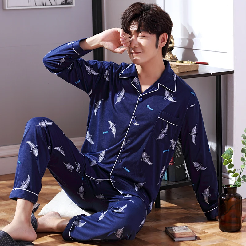 Высокая Качественный хлопок с длинным рукавом Для мужчин пижамные комплекты