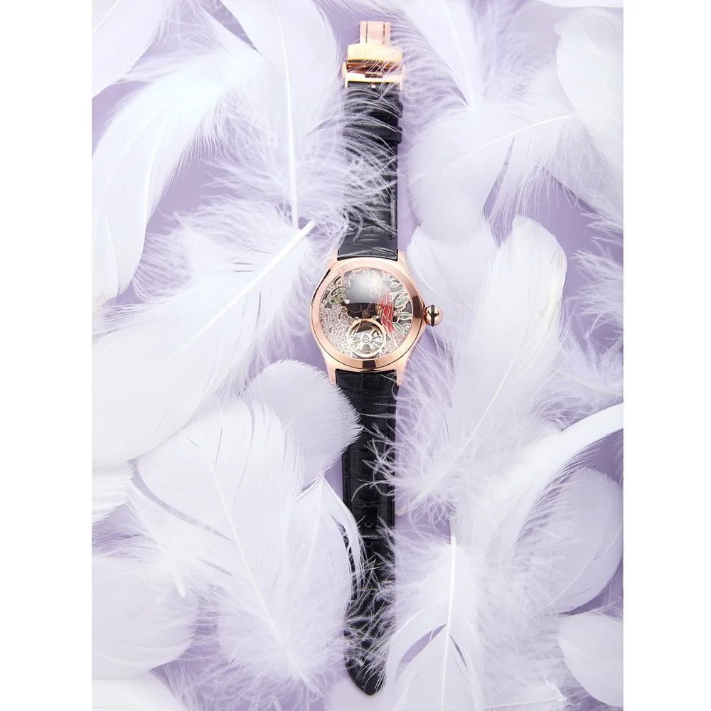 Reef Tiger/RT Top Brand Luxury Women Watches Rose Gold Fashion Automatic  Genuine Leather Strap RGA7105 enlarge