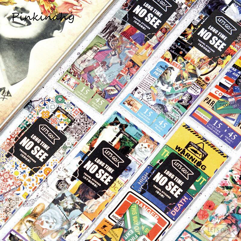 45 шт./компл. ретро ноутбук печать Кот/Птица/наклейка &quotаккуратно&quot дорожный