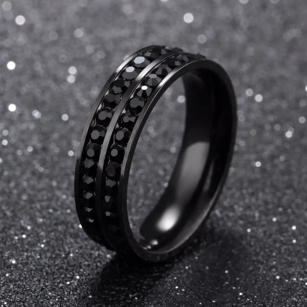 Seanuo 6MM Double Layer Full CZ Stone Men Stainless Steel Finger Ring Jewelry Fashion Charm Women 316L Wedding Rings Girl | Украшения и
