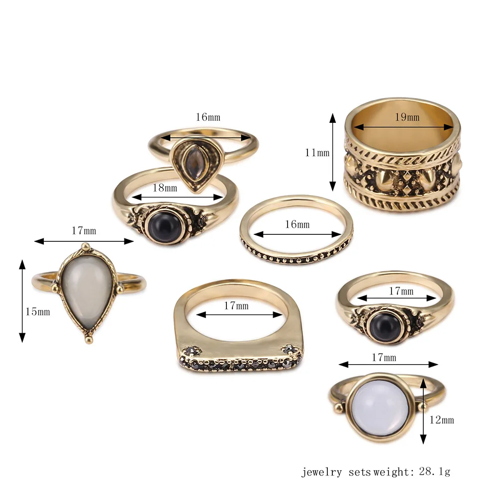 2018 New Best Selling Vintage Carved Black Alloy Ring Set 8pcs/set Popular Rhinestone Ladies Banquet Joint Accessories | Украшения и
