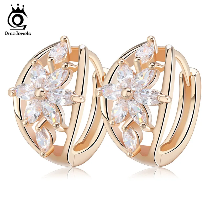 ORSA JEWELS Роскошные Серьги-Гвоздики Золотая Шампань Цветок с Фианитом Женщинам Подарок На День Рождения Бижутерия OME33 - Окраска металла: Clear CZ