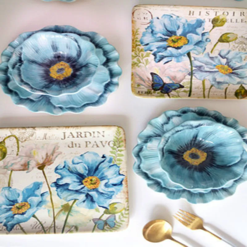 Ceramic european-style decoration creative family western food plate fruit American garden flower bowl | Дом и сад