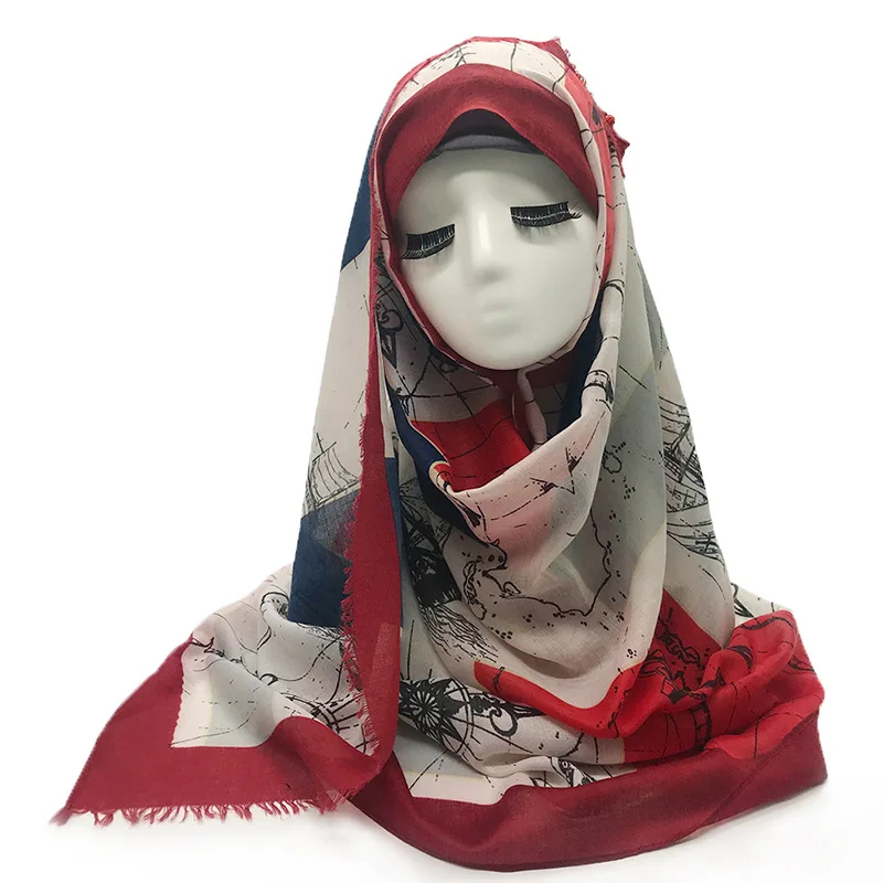 Модный женский шарф из хлопка с принтом мусульманский хиджаб платок