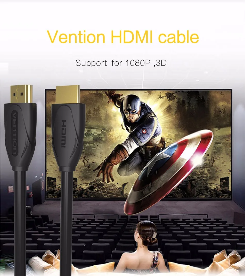 1,5 м Высокое качество Vention Высокоскоростной HDMI кабель, позолоченный Male-Male 1,4 V для 3D 1080P для компьютера smart box ps3 телеприставка